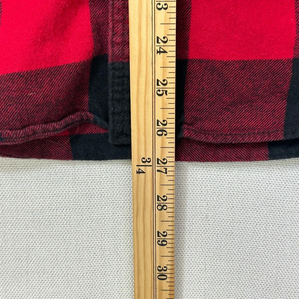 Hollister Hooded Flannel Mens M Buffalo Plaid Red Black Hoodie Shacket Shirt